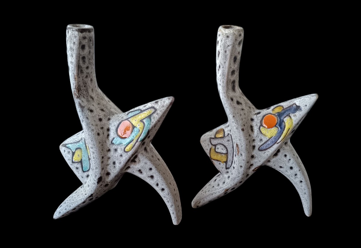 Paire de pieds de lampes en céramique Marius Bessone / Vallauris 