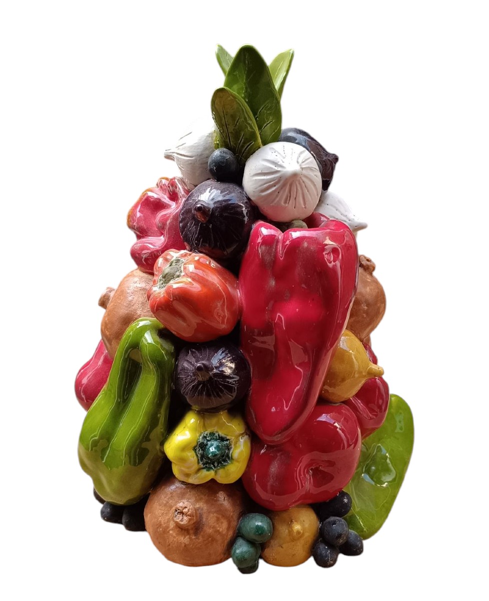 Sculpture pièce montée de légumes en faïence Pol Chambost -photo-3