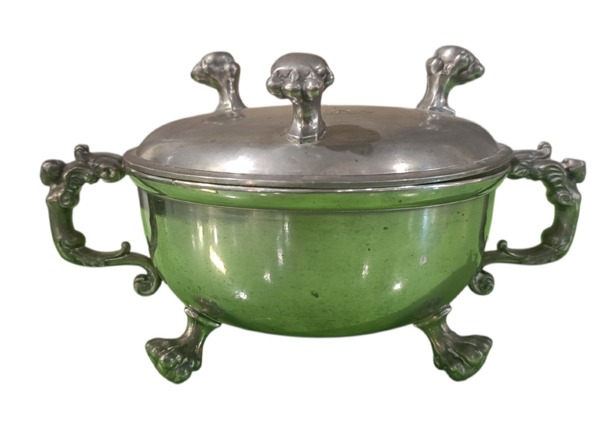 Ecuelle d'accouchée en étain / XIXe-photo-2