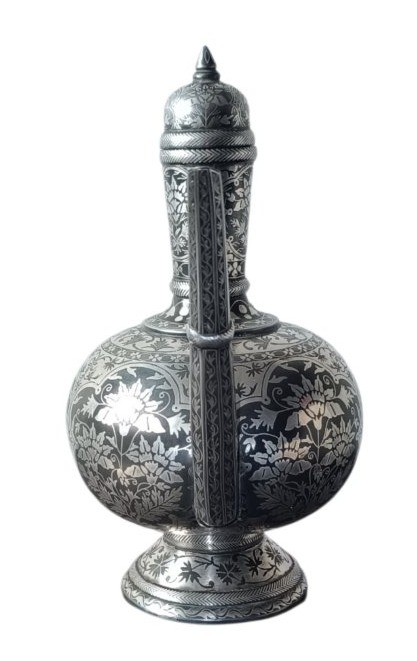 Spherical Bidri Ewer With Silver Inlay / India, 19th Century -photo-2
