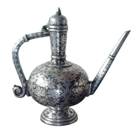 Spherical Bidri Ewer With Silver Inlay / India, 19th Century -photo-3