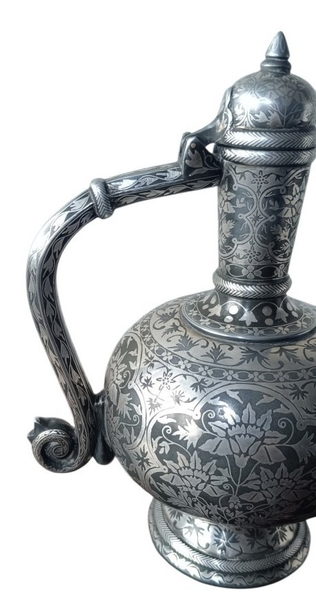 Spherical Bidri Ewer With Silver Inlay / India, 19th Century -photo-2