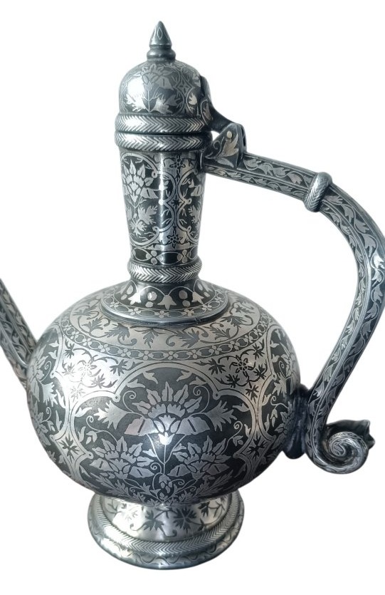 Spherical Bidri Ewer With Silver Inlay / India, 19th Century -photo-4