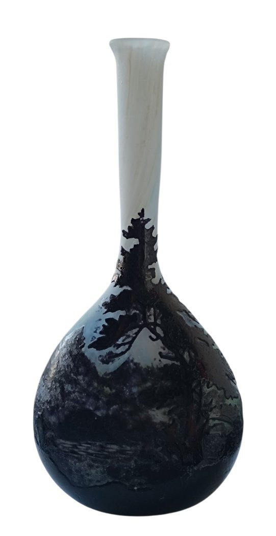 Large "vosges Landscape" Single-flower Vase By Gallé -photo-4