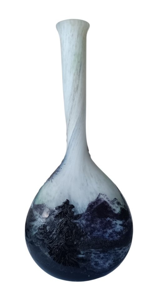 Large "vosges Landscape" Single-flower Vase By Gallé -photo-2