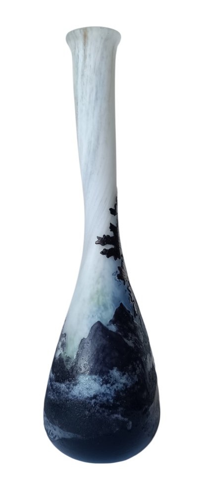 Large "vosges Landscape" Single-flower Vase By Gallé -photo-3