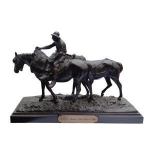 Bronze "the Farmer And His Horses" Pierre Robert Christophe 