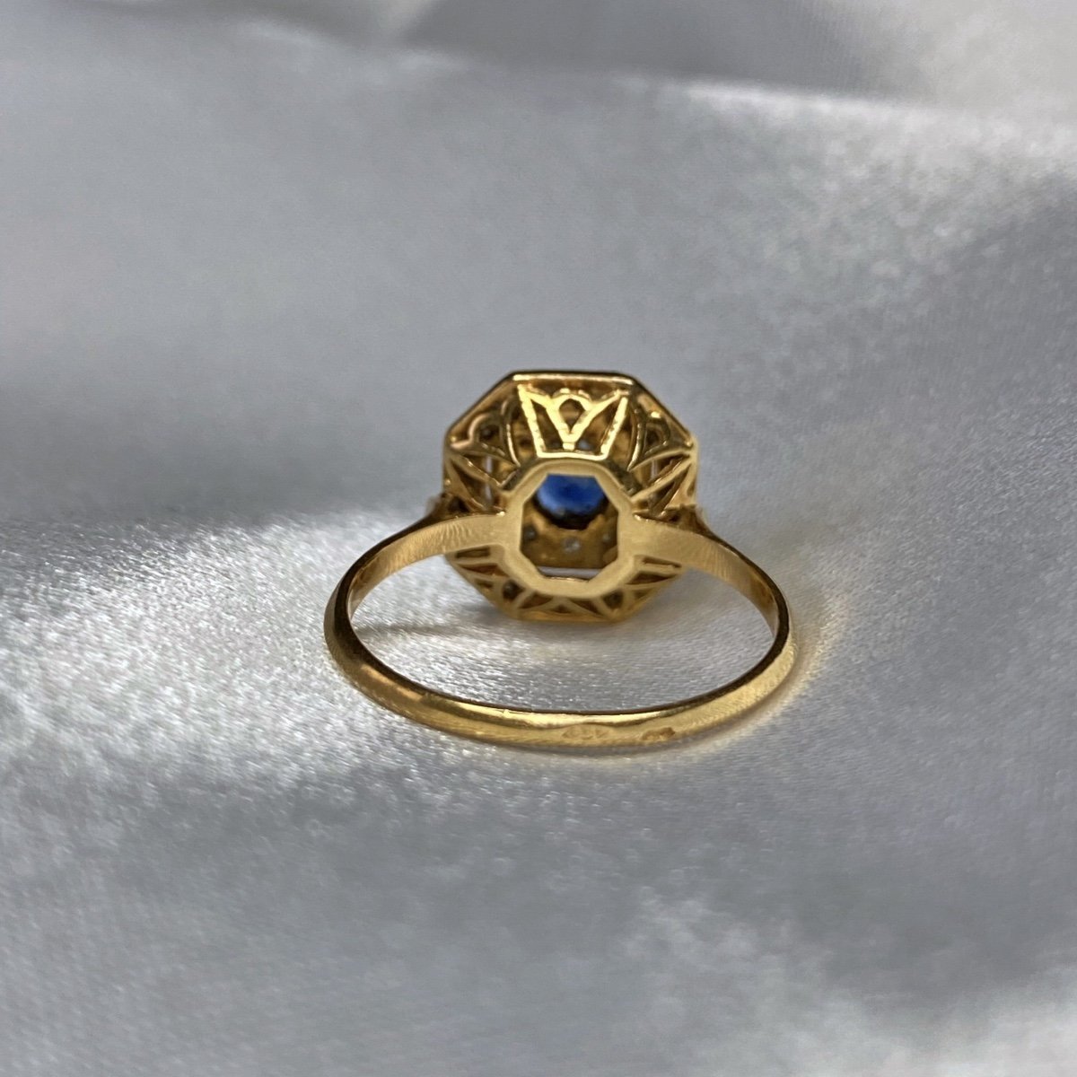 Bague Bicolore Octogonale T66 Pavé de Saphir Cz Plaqué Or 18K Dolly