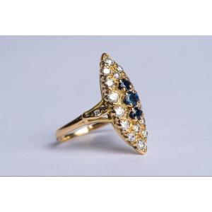 Bague Marquise Saphirs Et Diamants