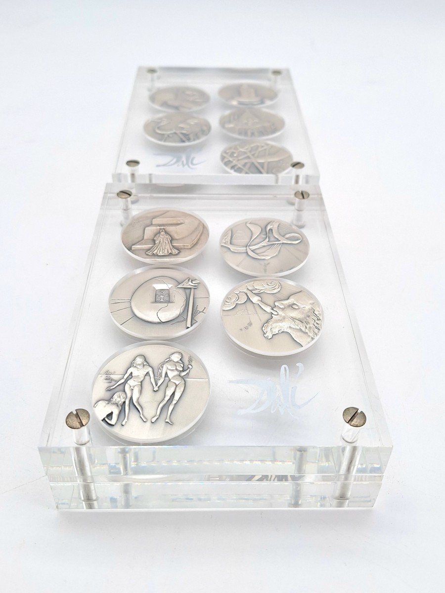 Salvador Dali, Médailles En Argent Présentées Sous Plexiglas-photo-4
