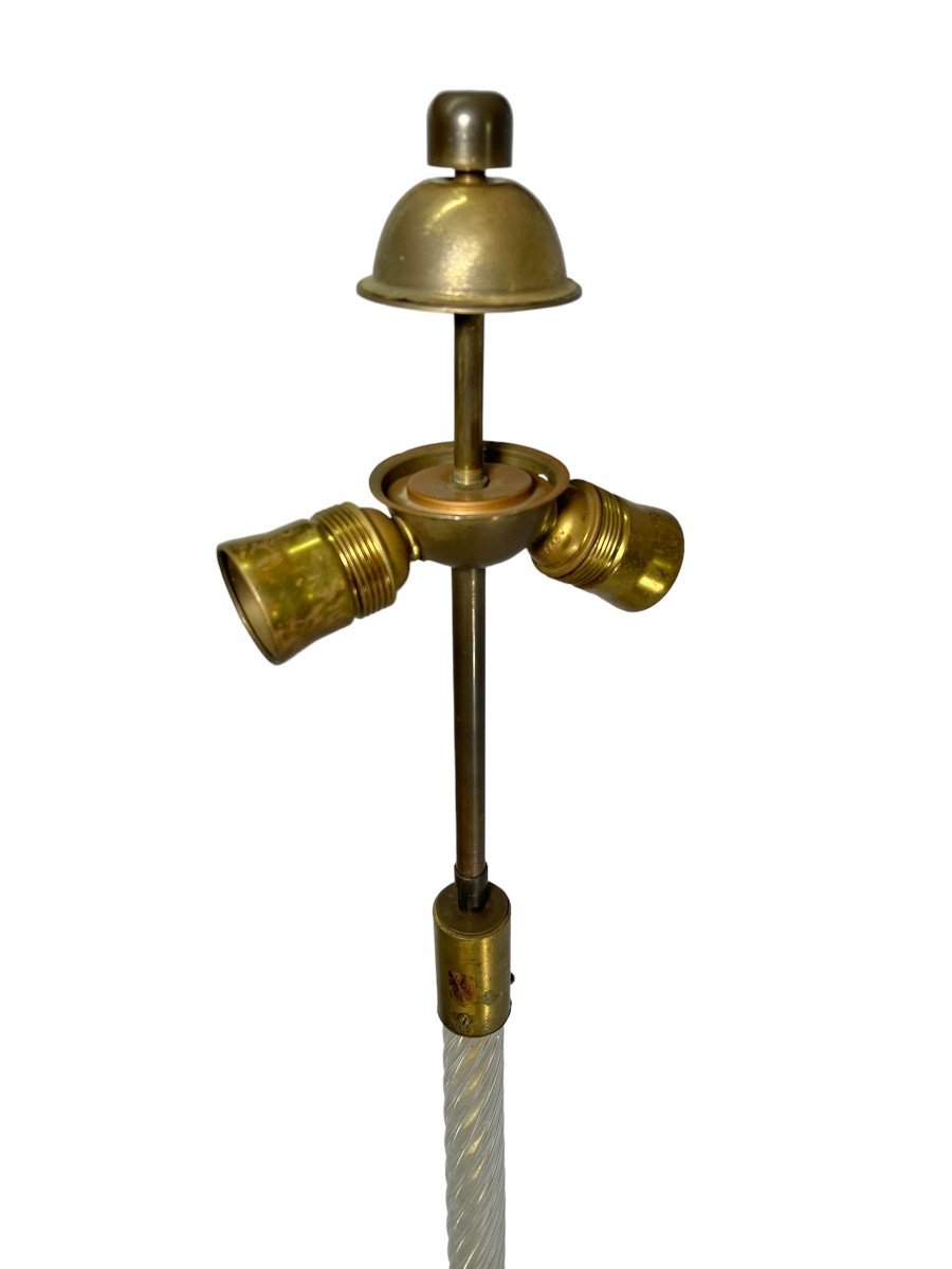 Rare Lampadaire En Verre Rigato Tondo Et Laiton Par Carlo Scarpa Pour Venini 1940s-photo-5