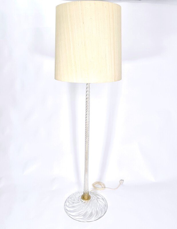 Rare Lampadaire En Verre Rigato Tondo Et Laiton Par Carlo Scarpa Pour Venini 1940s