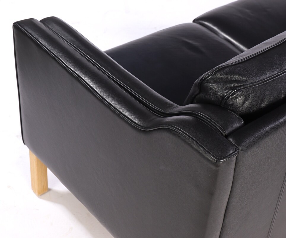 Black Leather Sofa In The Style Of Borge Mogensen, Denmark 1980s-photo-2