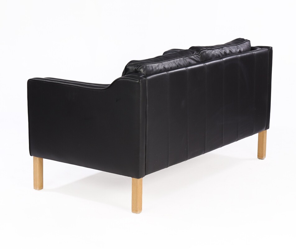 Black Leather Sofa In The Style Of Borge Mogensen, Denmark 1980s-photo-3