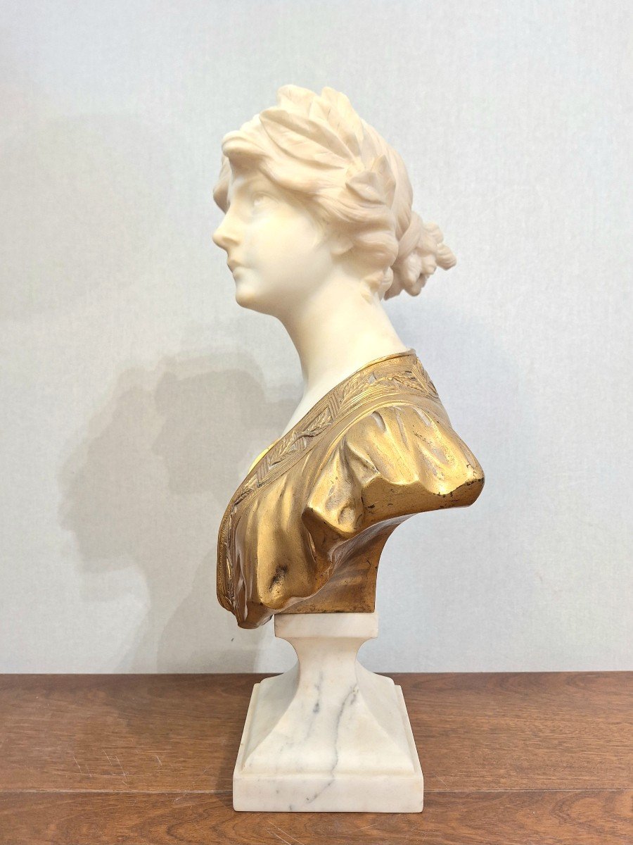 Buste De Jeune Fille à La Couronne De Lauriers Par Gustave Van Varenbergh-photo-3