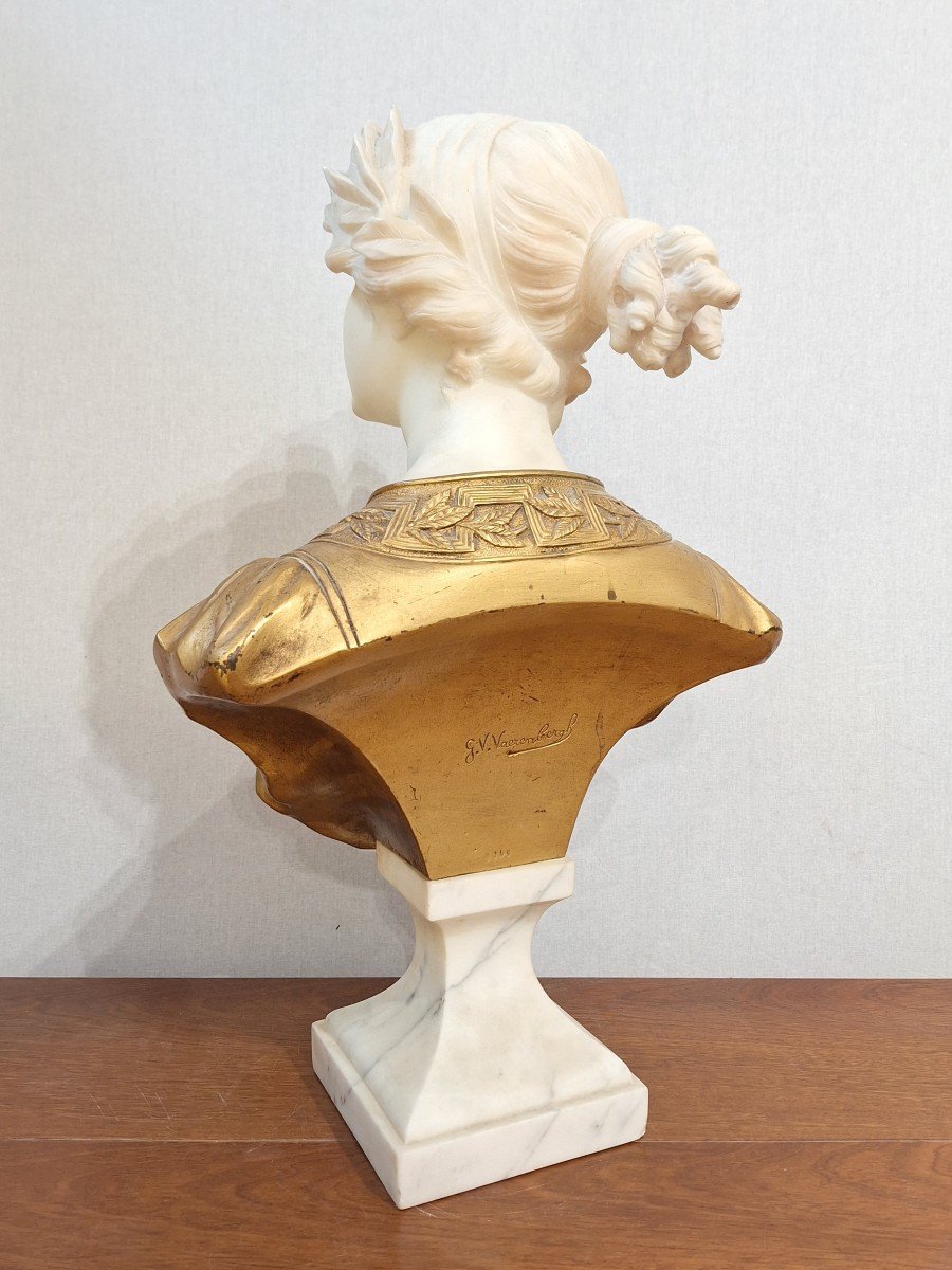 Buste De Jeune Fille à La Couronne De Lauriers Par Gustave Van Varenbergh-photo-4