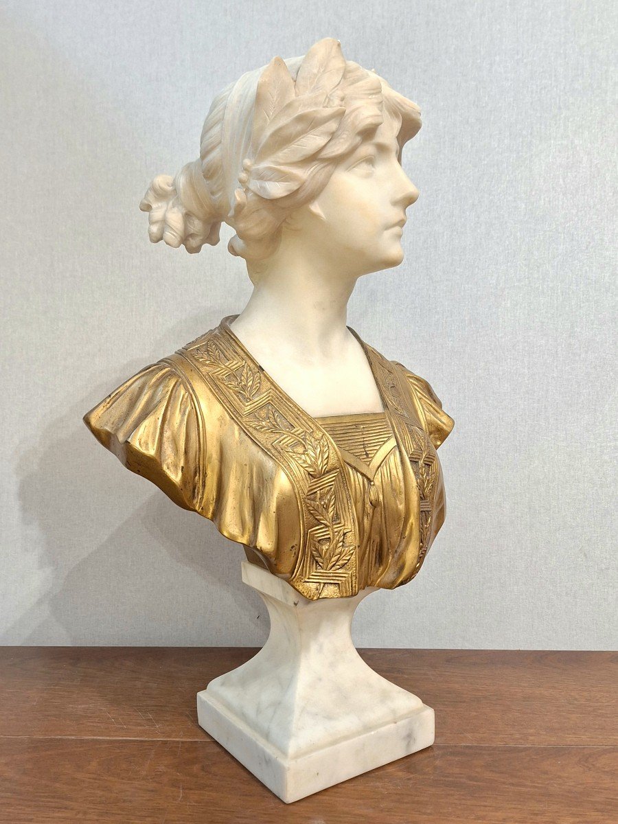 Buste De Jeune Fille à La Couronne De Lauriers Par Gustave Van Varenbergh-photo-2