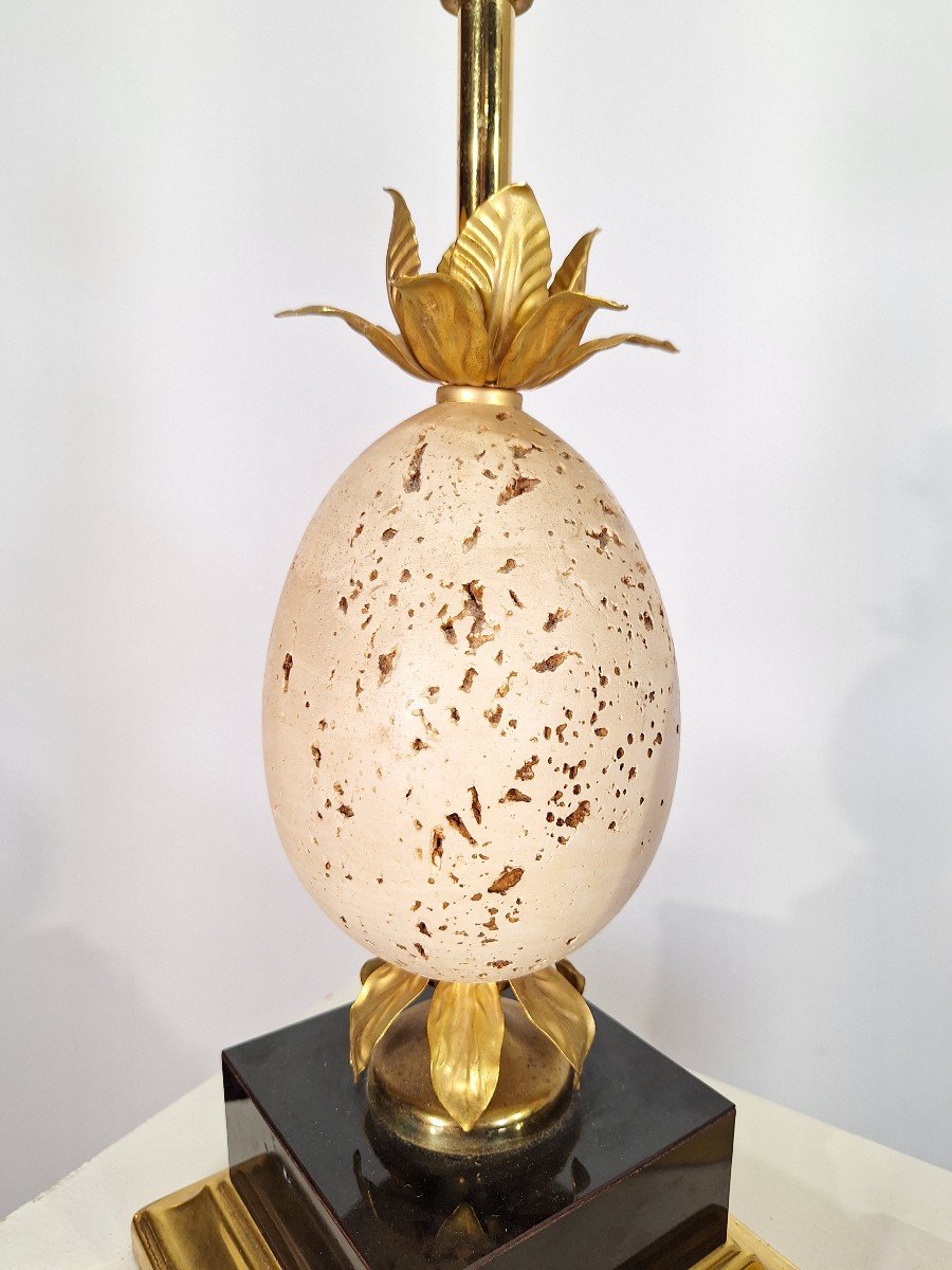 Pair Of Hollywood Regency Lamps Depicting A Travertine Egg -photo-2