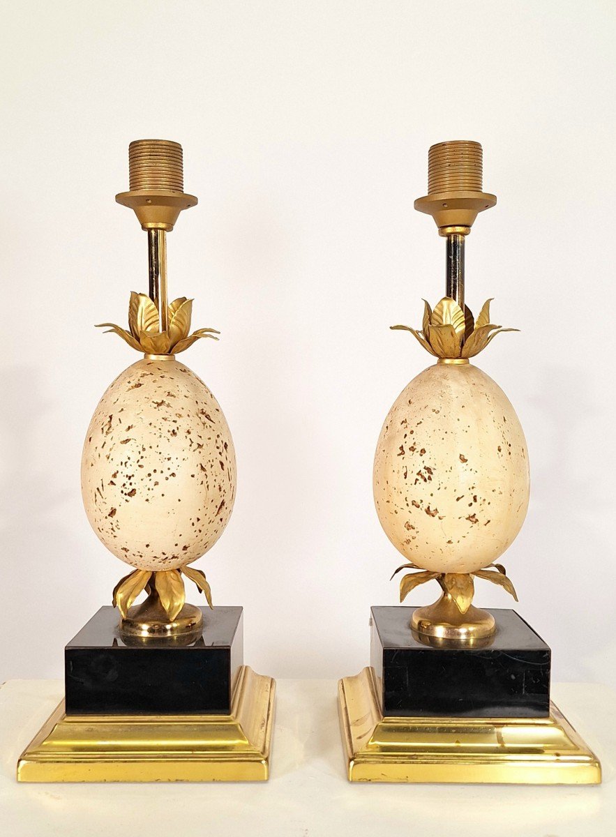 Pair Of Hollywood Regency Lamps Depicting A Travertine Egg -photo-2
