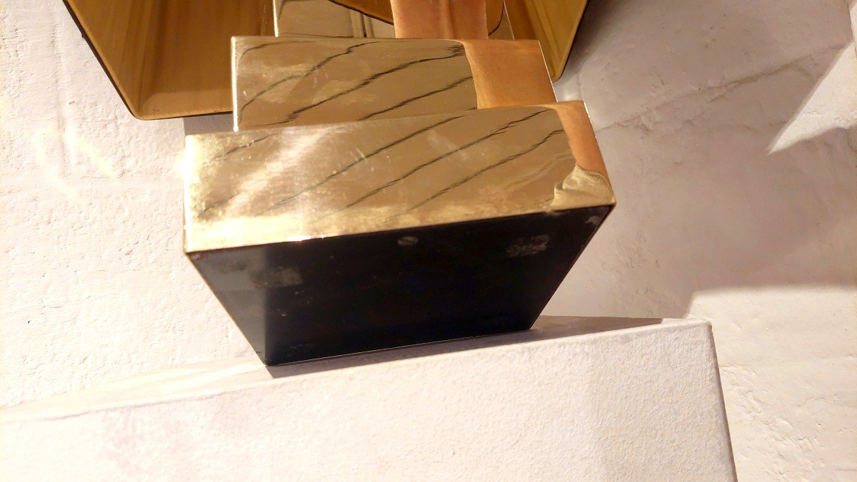 Lampe Pyramide Laiton Doré Dans Le Goût De Romeo Rega-photo-4