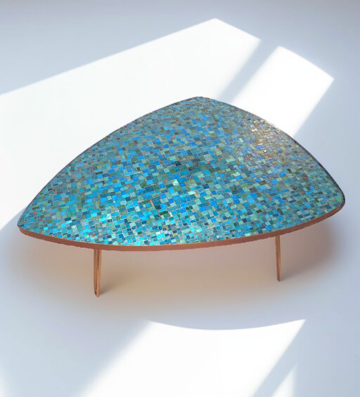 Table basse en mosaique et laiton par Berthold Muller 1950-photo-1