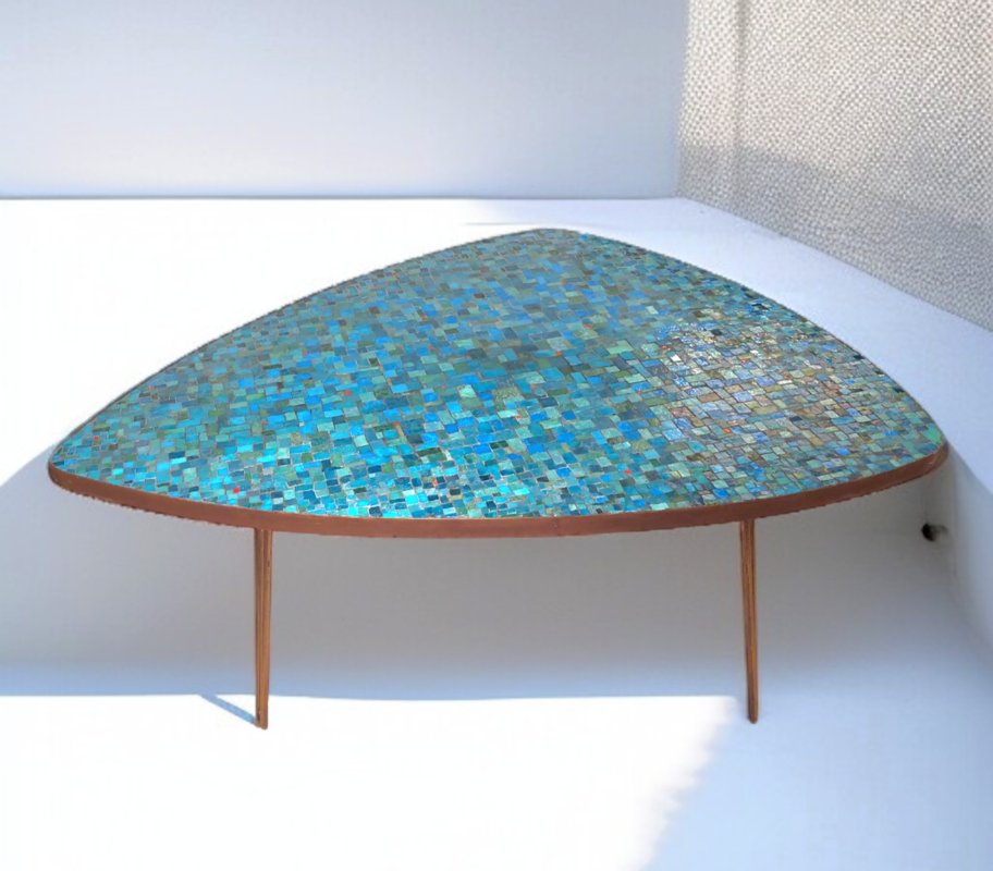 Table basse en mosaique et laiton par Berthold Muller 1950-photo-3