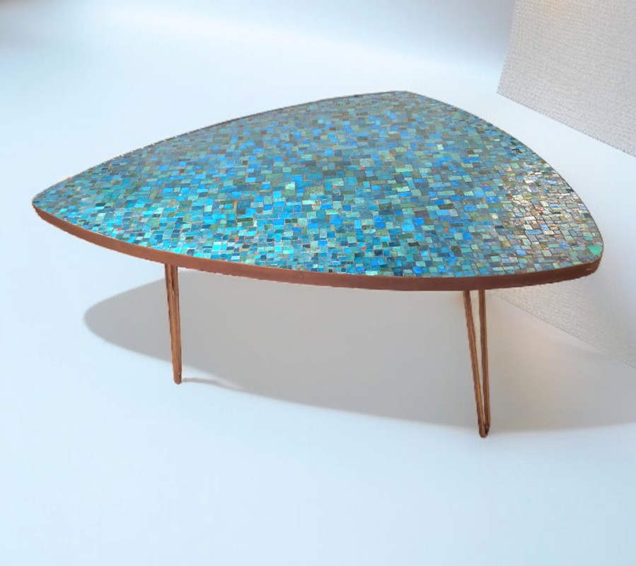 Table basse en mosaique et laiton par Berthold Muller 1950-photo-5