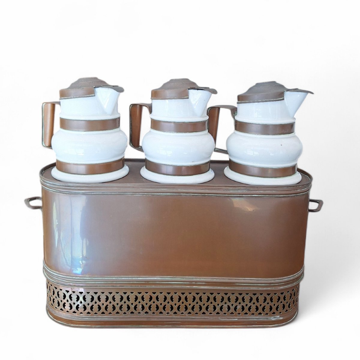 Hotel Or Coffee Bain-marie With 3 Porcelain Pitchers. -photo-4