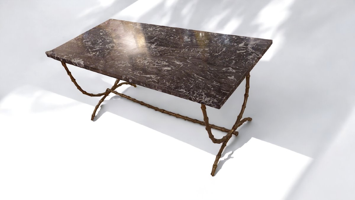  Faux Bamboo Coffee Table In Gilt Bronze And Marble By Jansen-photo-3