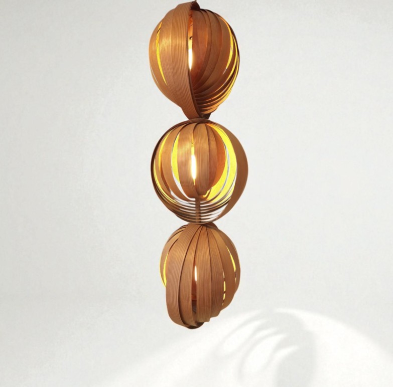 Bent Pine Chandelier By Hans Agne Jakobsson 1960. Rare 'moon Lamp' Model