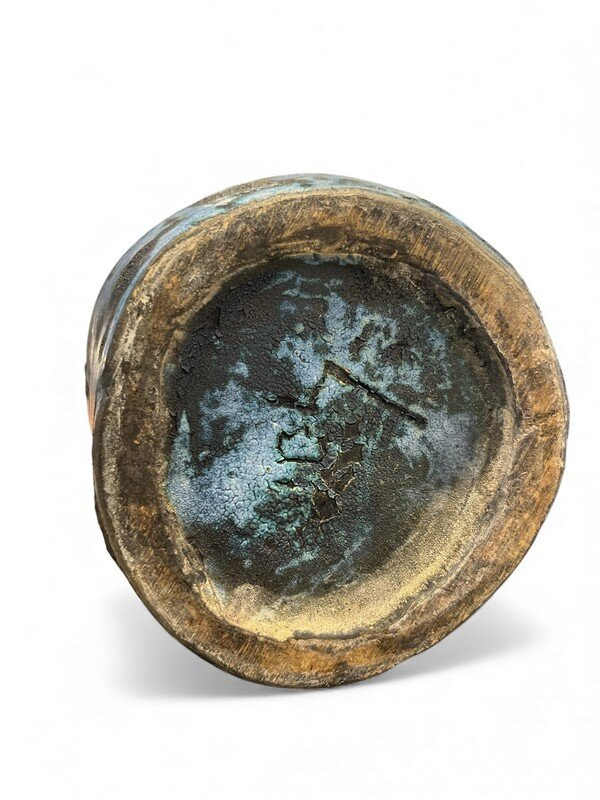 Grand vase bouteille céramique scarifiée et émaillée à motifs signé Jacques Blin-photo-3