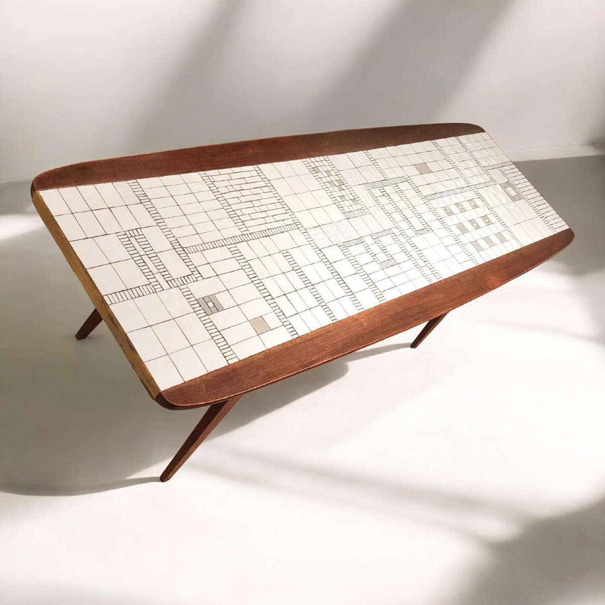 Teak, Mosaic And Brass Coffee Table By Berthold Muller, 1950s-photo-2