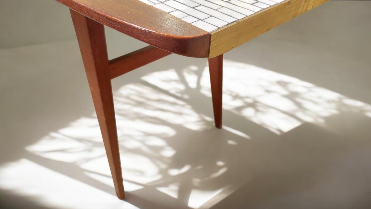 Teak, Mosaic And Brass Coffee Table By Berthold Muller, 1950s-photo-4