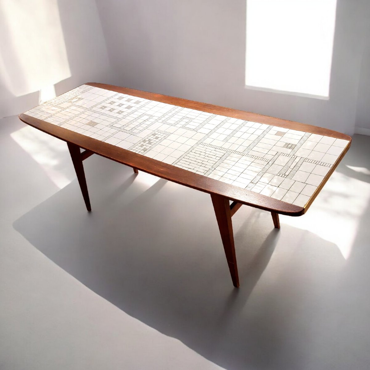 Teak, Mosaic And Brass Coffee Table By Berthold Muller, 1950s-photo-2