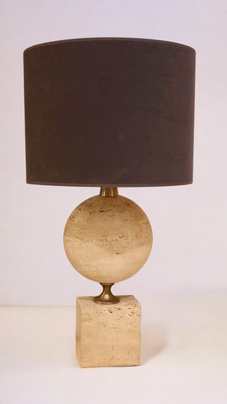 Grande lampe de table en travertin par Philippe Barbier 1970s-photo-2