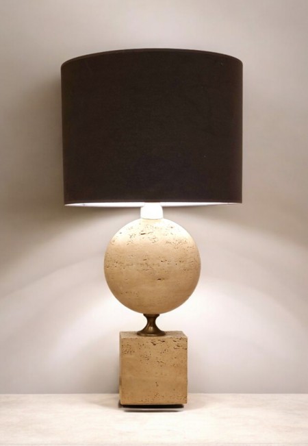 Grande lampe de table en travertin par Philippe Barbier 1970s