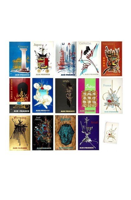 Rare Original Set Of 14 Air France Posters By Georges Mathieu 1967.