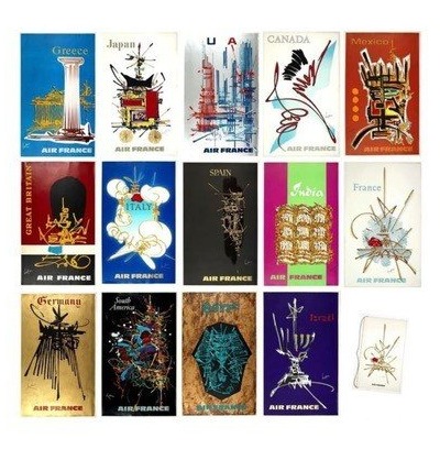 Rare Original set de 14 affiches air France par Georges Mathieu 1967.