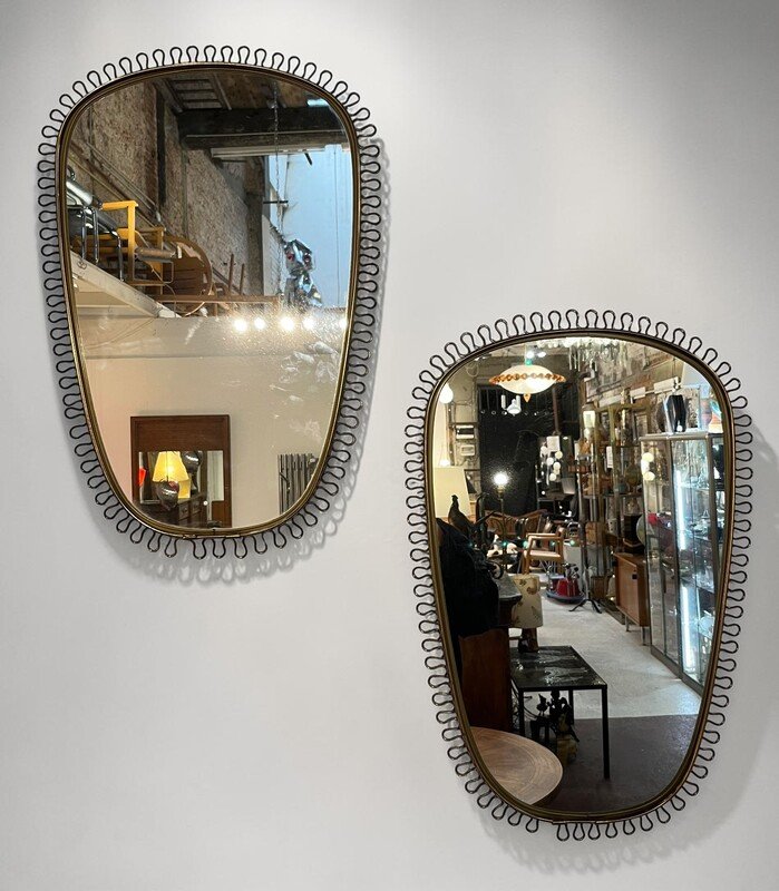 Paire de miroirs laiton doré par Josef Frank 1960s-photo-4