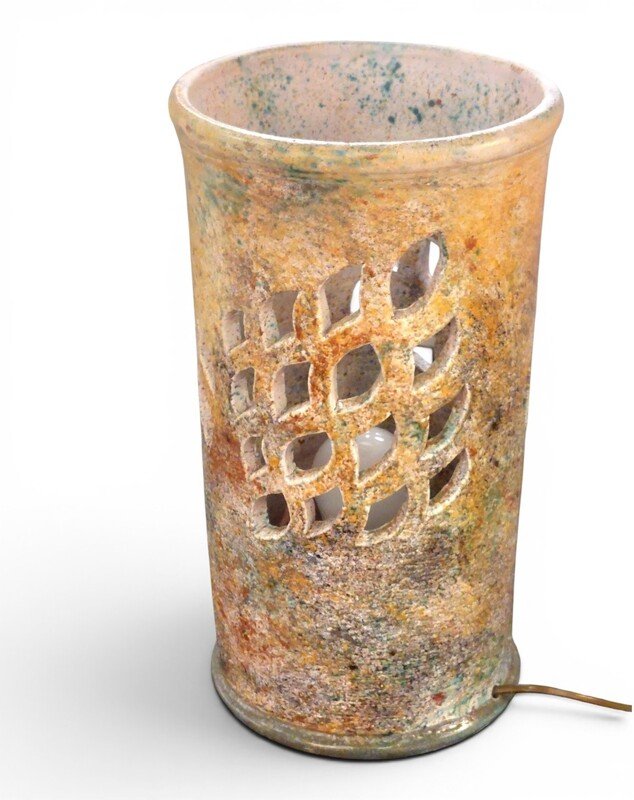 Openwork Glazed Ceramic Table Lamp By Bernard Buffat For La Grange Aux Potiers, 1970-photo-3