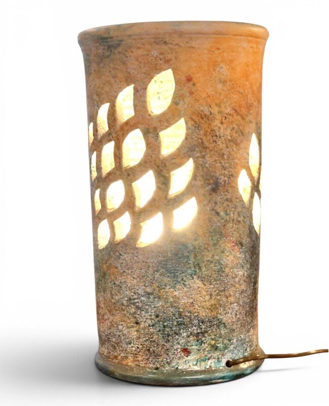 Openwork Glazed Ceramic Table Lamp By Bernard Buffat For La Grange Aux Potiers, 1970-photo-4