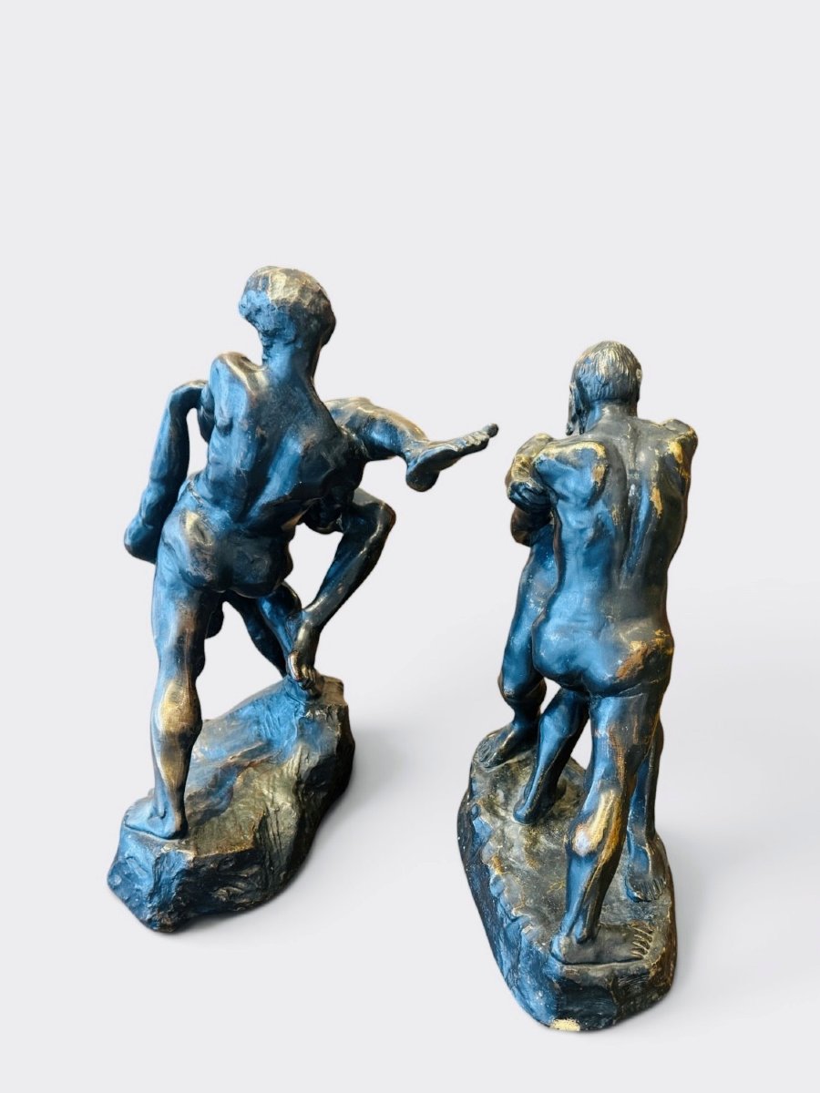 Pair Of Bronze "wrestlers" By Jef Lambeaux-photo-2