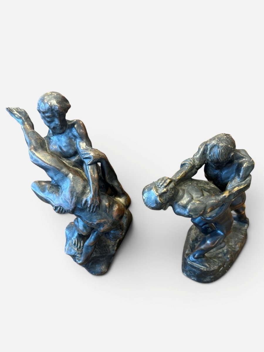 Pair Of Bronze "wrestlers" By Jef Lambeaux-photo-3
