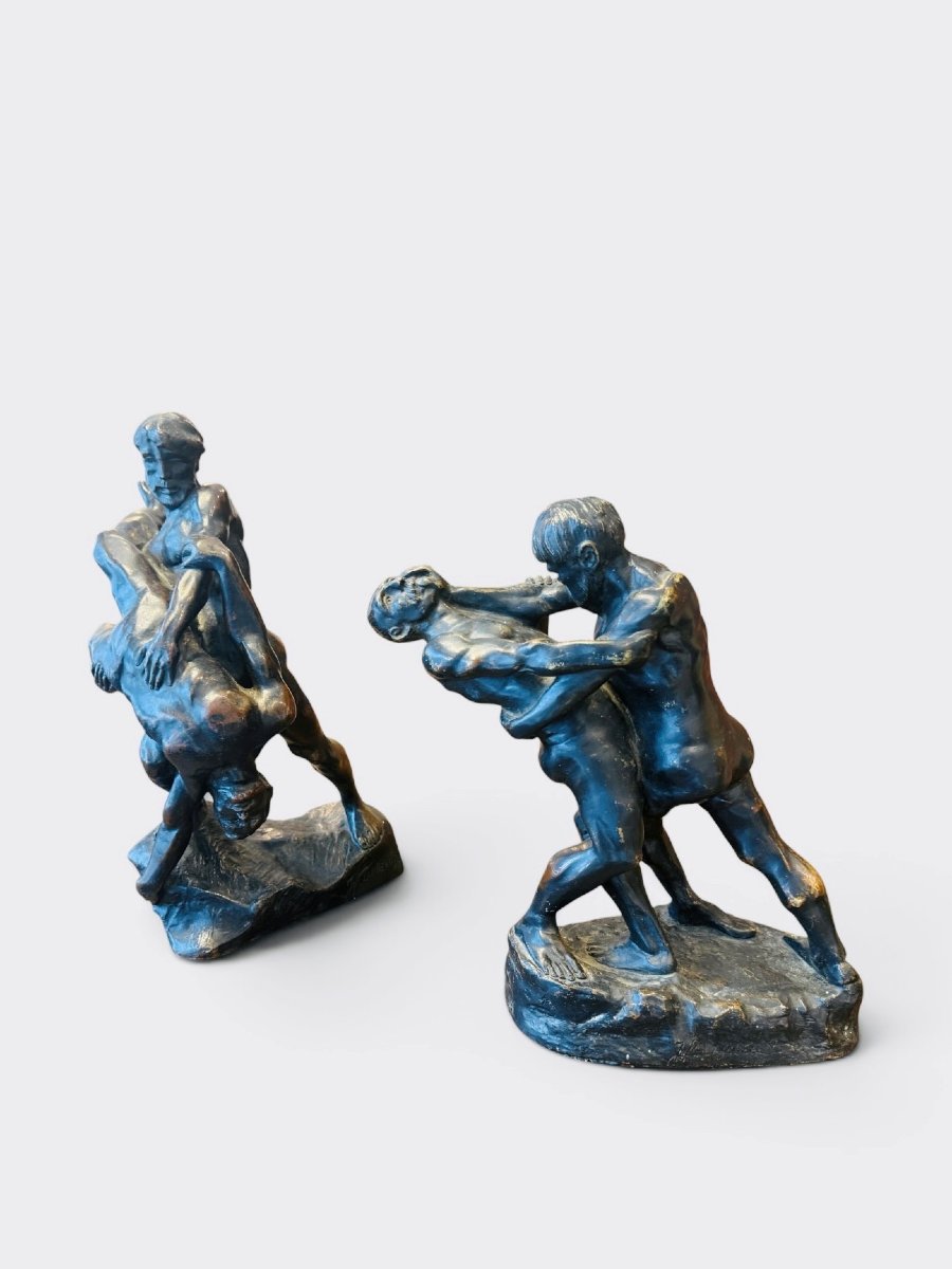 Pair Of Bronze "wrestlers" By Jef Lambeaux