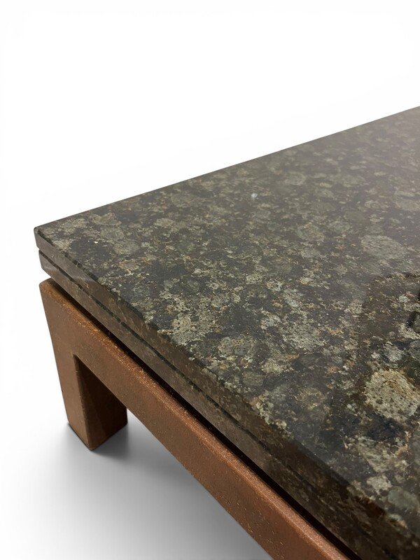 grande table basse en acier corten et granit-photo-3