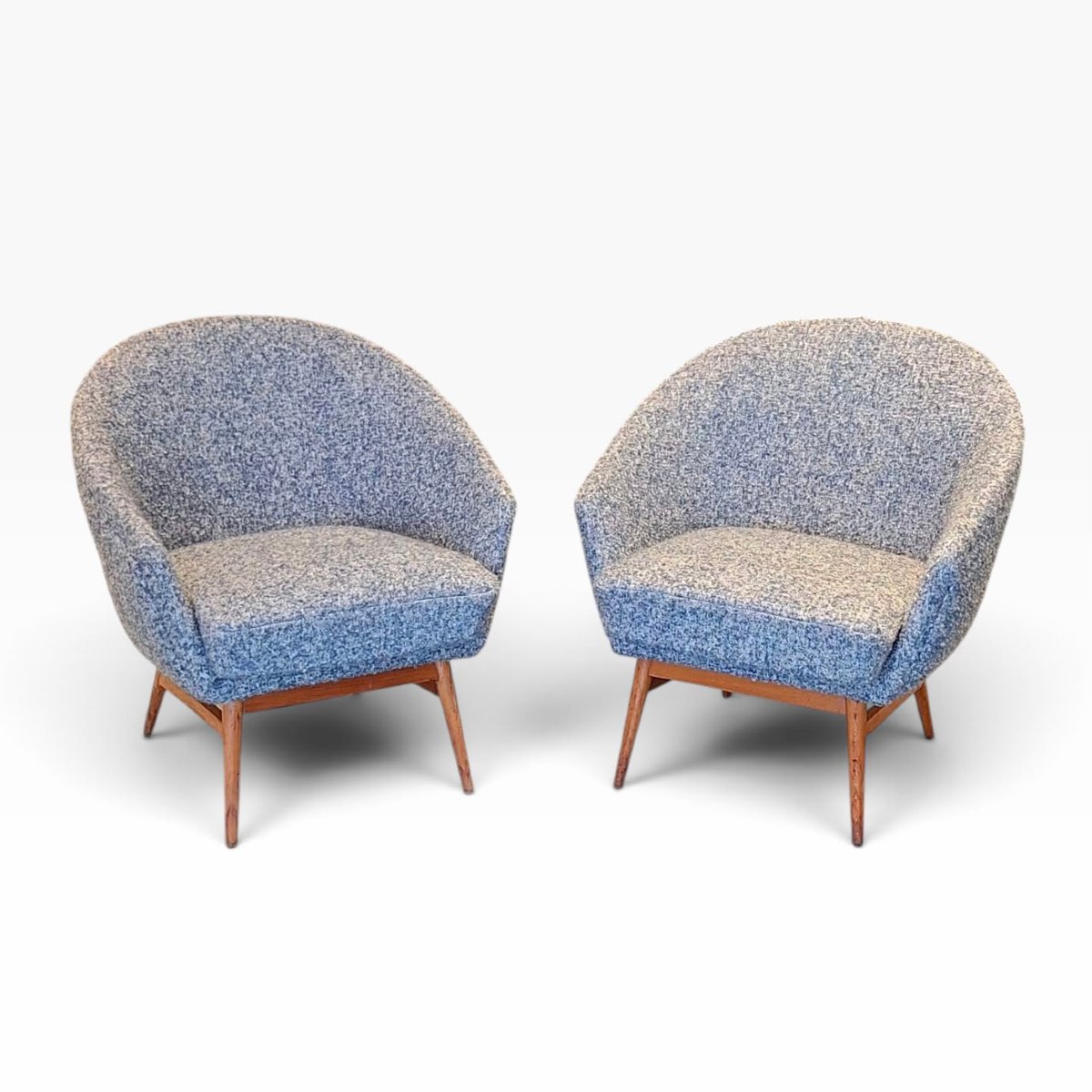 Pair Of Armchairs From The 1950s/1960s, Reupholstered In Blue Fabric-photo-3