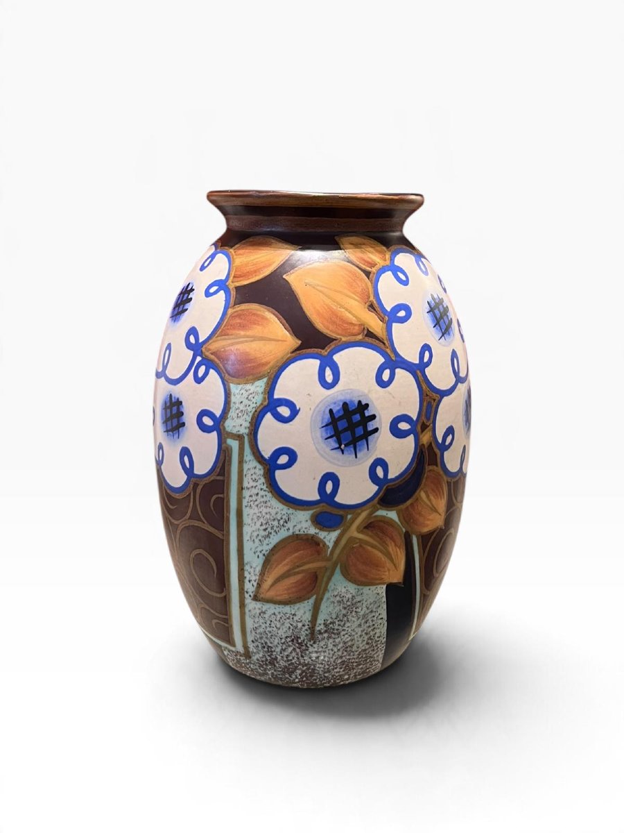 Boch Frères Kéramis Vase, Signed By Léon Delfant-photo-2