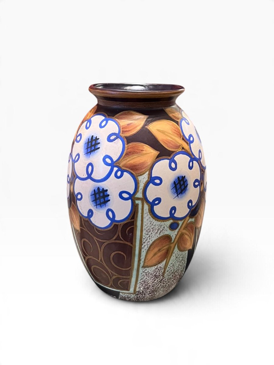 Boch Frères Kéramis Vase, Signed By Léon Delfant-photo-3