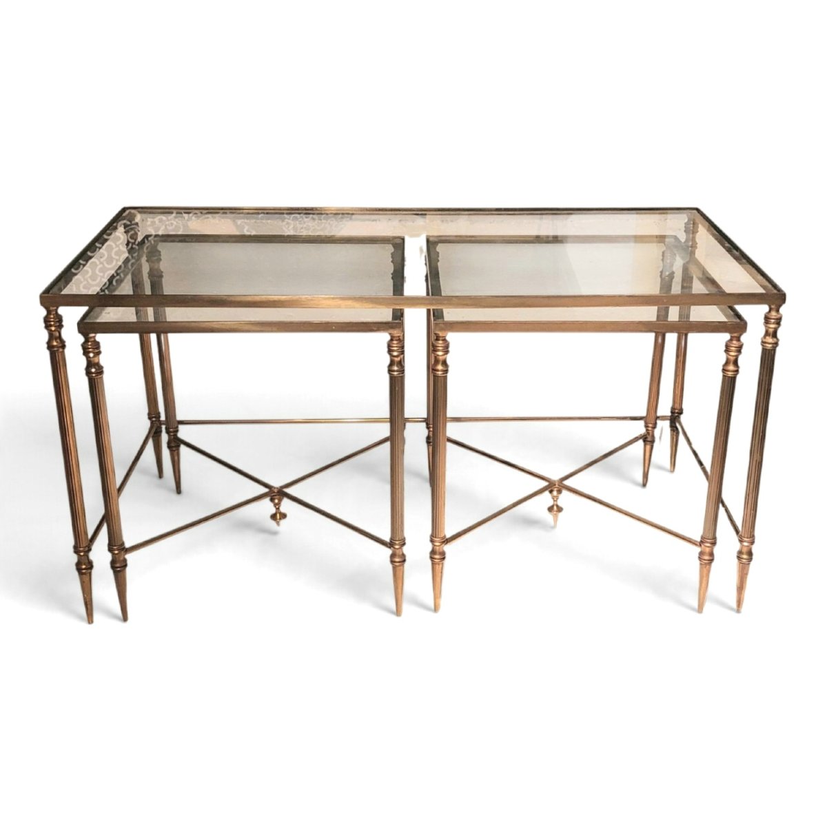 Charles-style Gold-plated Brass Coffee Table And Nesting Tables Set-photo-2