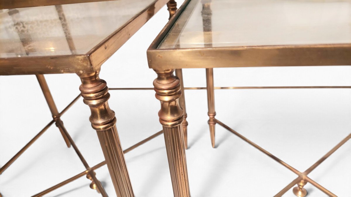 Charles-style Gold-plated Brass Coffee Table And Nesting Tables Set-photo-3